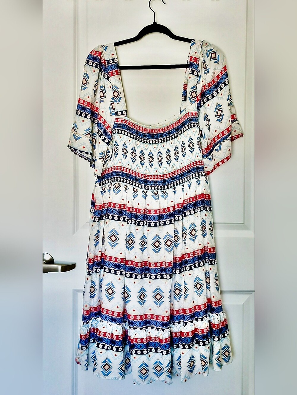 NWT Threadgrit Women's 2XL Boho Smocked Square Neck Flutter Sleeve Sundress